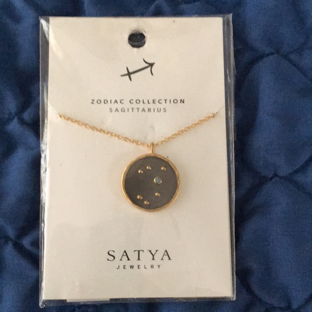 NOS Satya jewelry Zodiac collection Sagittarius with blue topaz stone